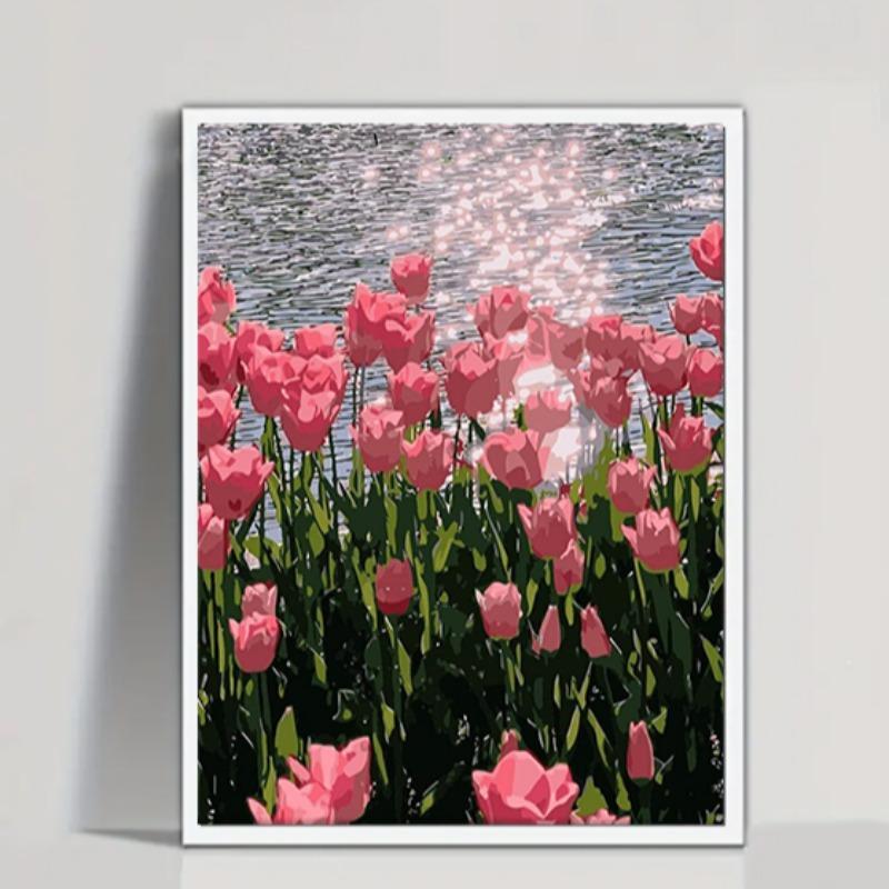 Tulip Garden Pattern Diamond Painting Kit, Flower Pattern DIY Diamond Painting without Frame, DIY Decor Painting for Bedroom Living Room Office