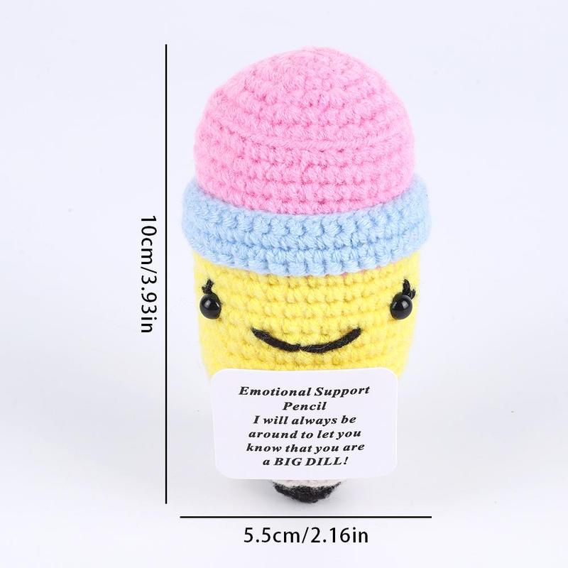 Cartoon Pencil Design Crochet Ornament, 1 Count Cute Pencil Design Plushie, Creative Decoration Craft, Desk Decorations for Home Office School