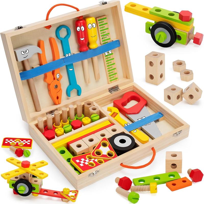 Christmas gift for kids Kids Tool Set Toy, Stem Montessori Toys for 3 4 5 Years Old Boy Girl, 43 Pcs Wooden Toddler Tool Kits Inc Box, Learning Educational Construction Toy, Birthday for Kids