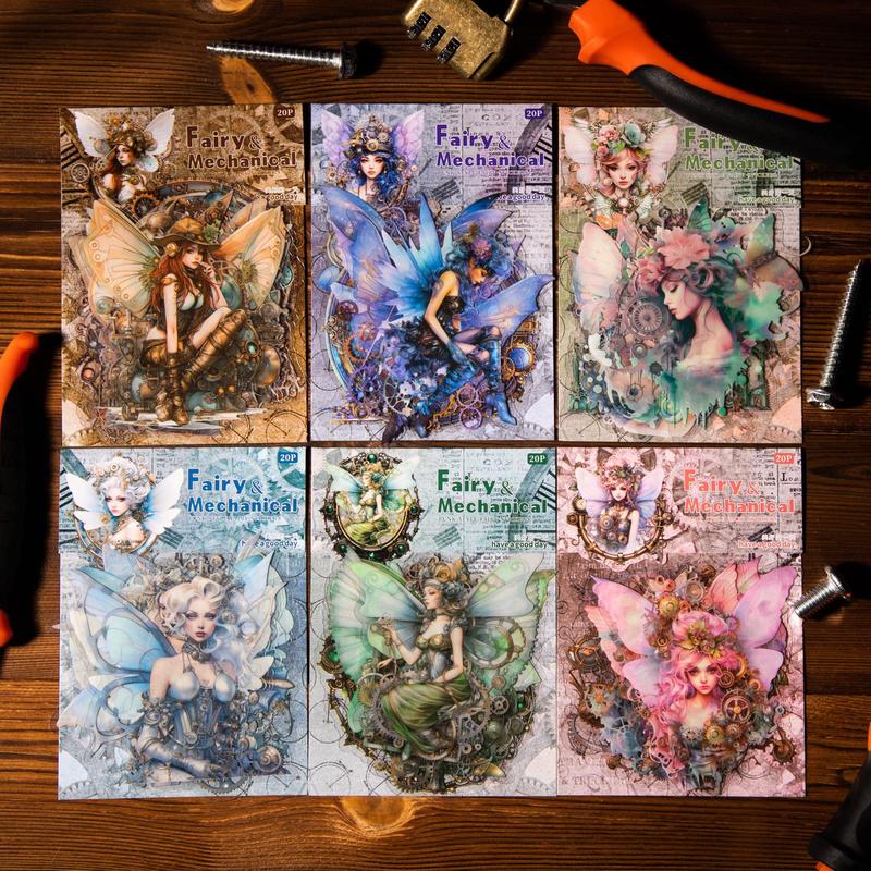 Vintage Fairy Pattern Sticker, 20pcs pack Scrapbooking & Journal Making Material Paper, DIY Decorative Sticker for Stationery & Computer & Water Bottle