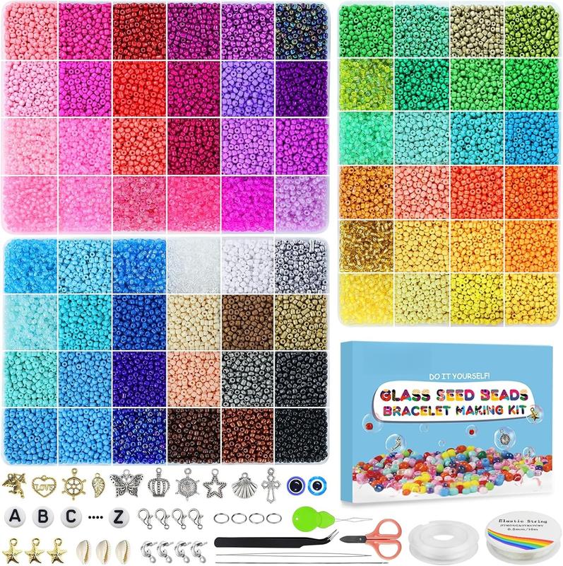 17800 count 3mm Glass Seed Beads for  Bracelet Making Kit, Small Beads Friendship Bracelet Kit, Tiny  Beads Kit with Letter Beads and Elastic String, DIY Art Craft Girls Gifts.