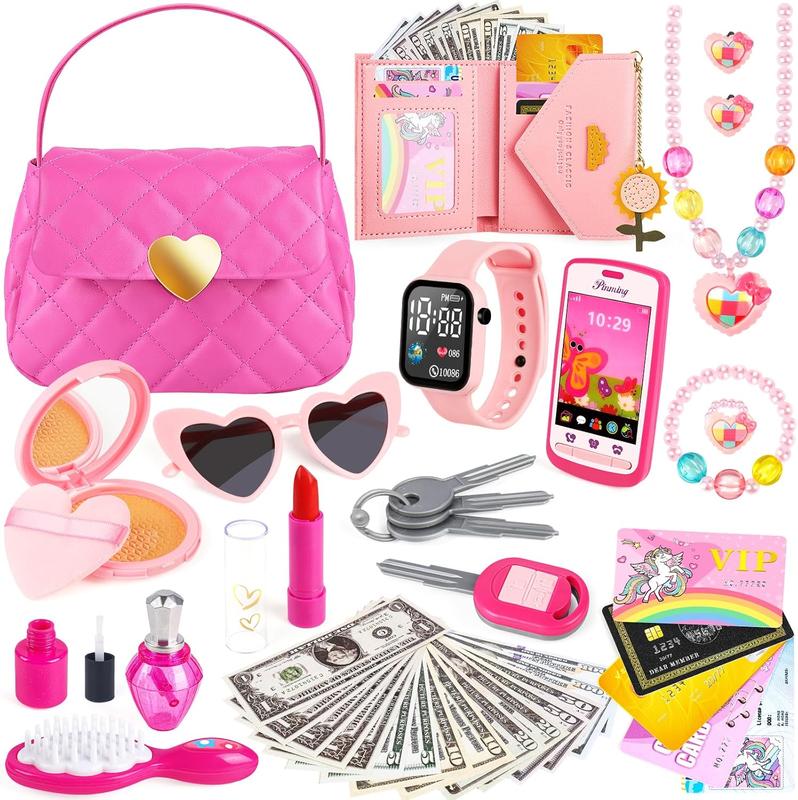 Christmas Gift  Little Girls Toddlers, Toy Purse with Accessories, Fake Phone, Fake Makeup Toys & Play Jewelry, Christmas Toddler Pretend Play Toys