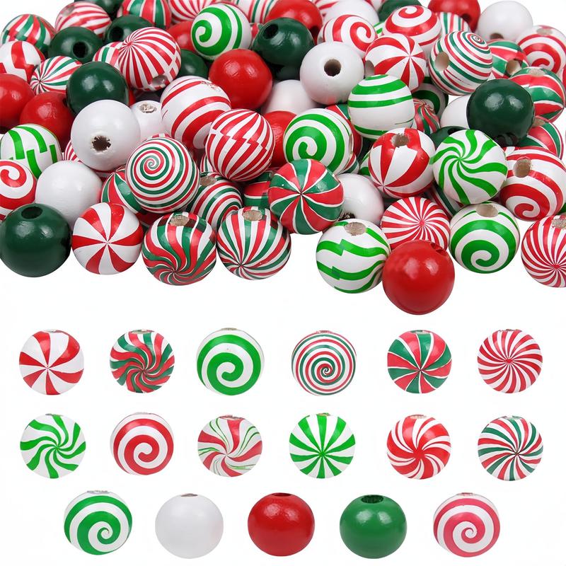 Festival Themed Beads, 20pcs 90pcs Mixed Colors Candy Cane Theme Pattern Beads, DIY Jewelry Making Supplies for Bracelet Necklace Earrings Homedecor