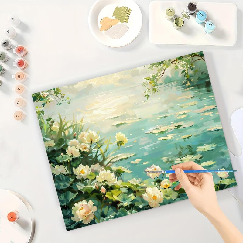 Lotus Pond Pattern Diy Painting By Numbers Kit without Frame, Diy Painting Supplies for Home Wall Decor, Wall Art Decor for Bedroom Living Room