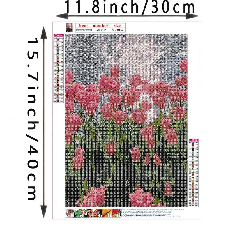 Tulip Garden Pattern Diamond Painting Kit, Flower Pattern DIY Diamond Painting without Frame, DIY Decor Painting for Bedroom Living Room Office