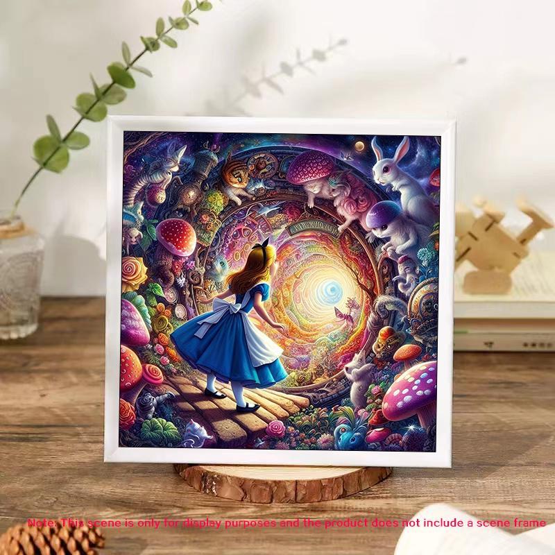 5D DIY Diamond Arts Colorful Painting Kit, Alice Wonderland Pattern Diamond Decorative Pictures without Frame, Handmade Art Crafts for Home Decor