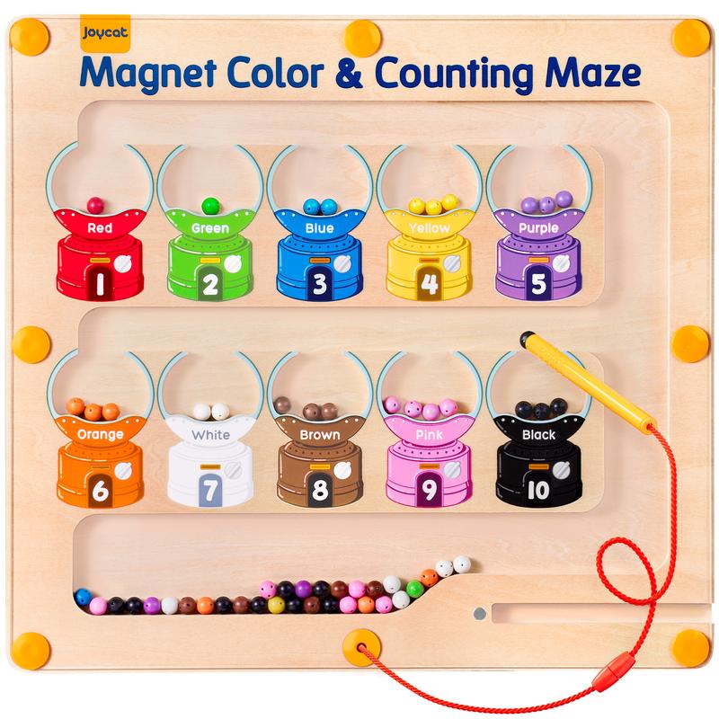 JoyCat Magnetic Color and Number Maze Toy, Montessori Educational Wooden Color Matching Counting Puzzle Magnetic Board