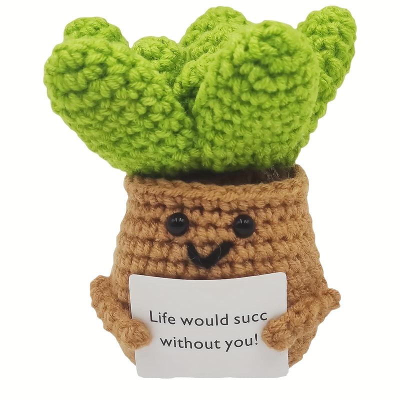 Cute Positive Emotional Support Pickle Design Knitted Wool Ornament, 1 Count Handmade Mini Funny Pickle Decor, Crochet Gift