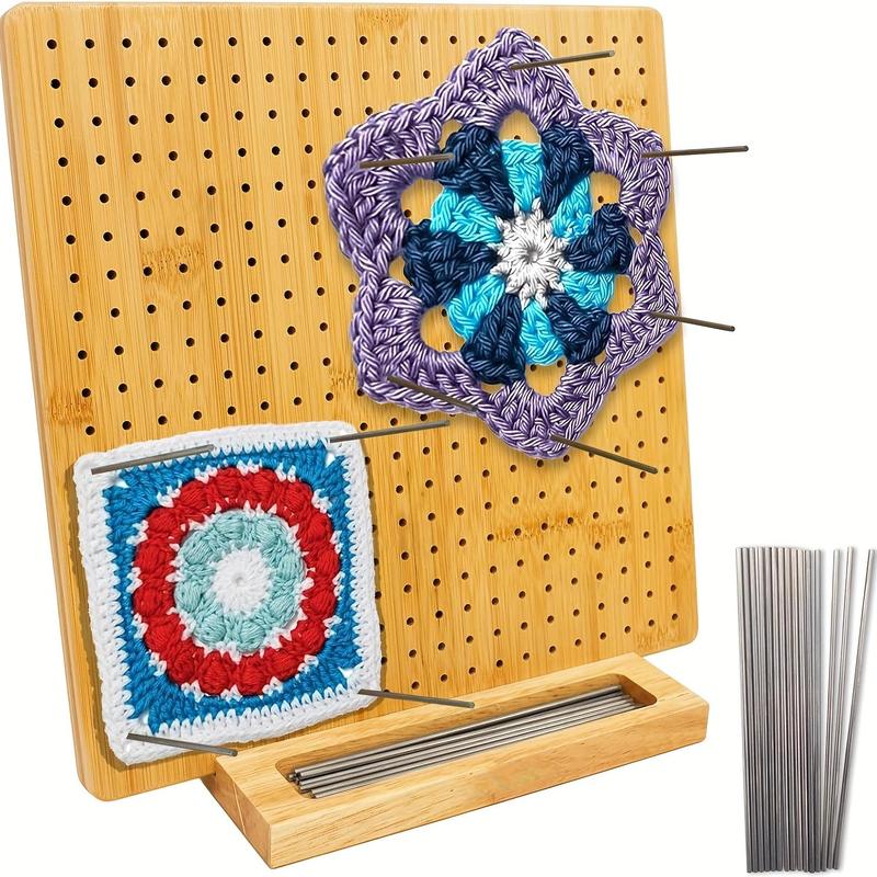 Crochet Blocking Board Set, 1 Set Including 1 Count Bamboo Blocking Board, 1 Count Bamboo Blocking Board Stand and 15pcs Stainless Steel Pins, Gifts for Crocheters, Gifts for Girlfriend, Summer for Gift