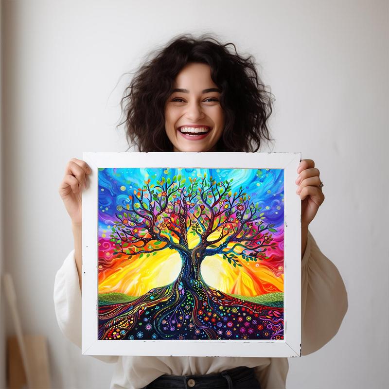 Tree Pattern DIY Diamond Art Painting Kit without Frame, DIY 5D Diamond Art Paint Kit, Wall Art Decor for Home Living Room Bedroom