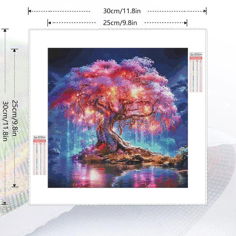 DIY Diamond Arts Colorful Painting Kit, Landscape Tree Pattern Diamond Arts Colorful Painting without Frame, Handmade Craft Wall Art Decoration