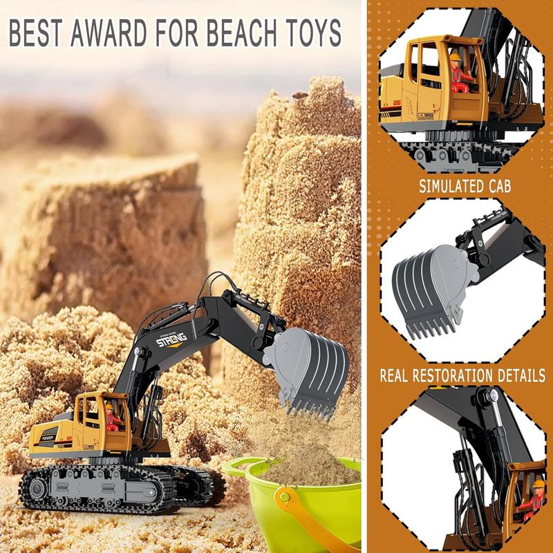 Remote Control Excavator Toys for Boys - 1 18 Big RC Construction Vehicles Excavator with Rechargeable Battery Sounds & Lights for Kids Age 3-12 Years Old, Best Birthday Idea