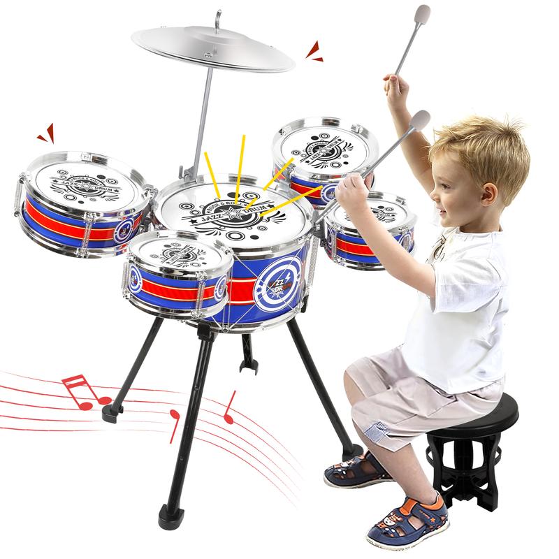 M SANMERSEN Kids Drum Set Jazz Drum Kit 8 Piece for Toddler Educational Percussion Musical Instruments Drum Toy Playset Xmas Gift for Boys Girls