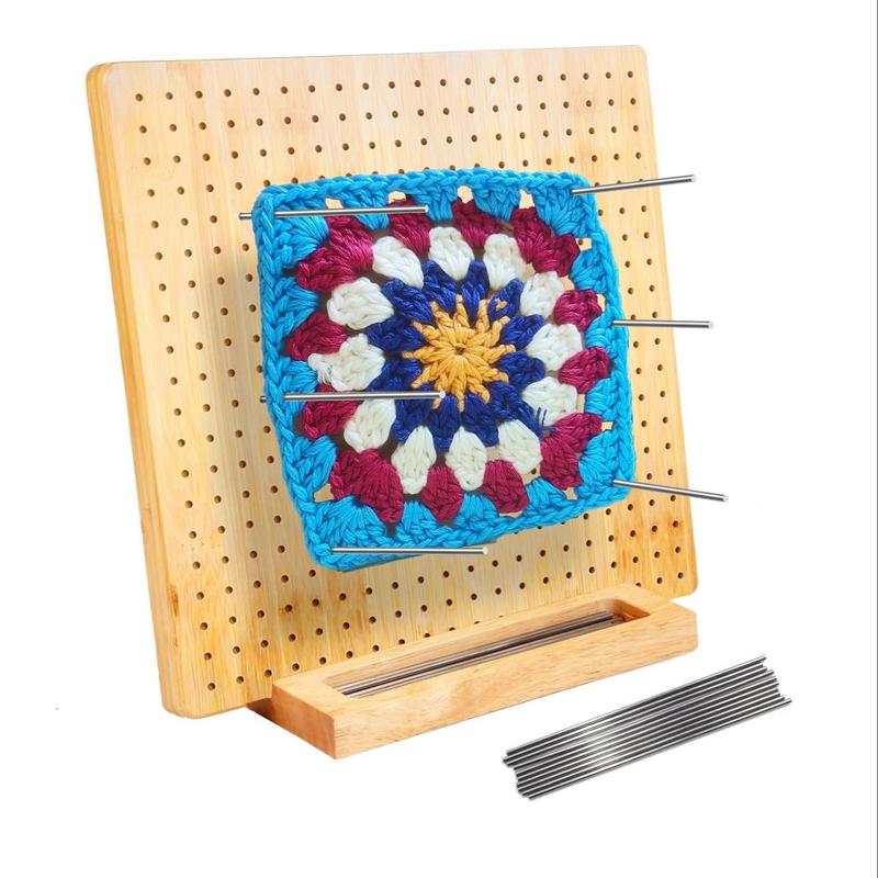 Crochet Blocking Board Set, 1 Set Including 1 Count Bamboo Blocking Board, 1 Count Bamboo Blocking Board Stand and 15pcs Stainless Steel Pins, Gifts for Crocheters, Gifts for Girlfriend, Summer for Gift