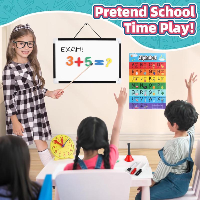 CHRISTMAS GIFT Pretend Play Teacher Set for Kids with Numbers, Bell, Whiteboard, Learning Clock Over 40 Pieces Included, Pretend Set Toys Gift for Kids Age 5 6 7 8