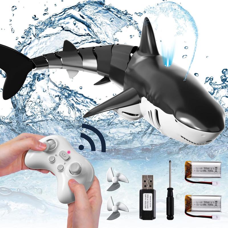 2.4Ghz Remote Control Shark Toys for Boys Kids, 1:18 Scale High Simulation Shark for Pool, Electric RC Shark Fish Toys with Light & Spray Water Function for 4 5 6 7 8 9 Year olds Kid Boys Girls