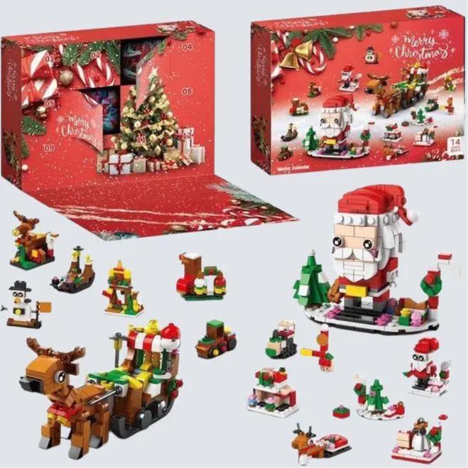 Christmas 2024 Building Blocks(605pcs) - 12 Day Countdown Calendar Gift Box - 6 in 1 Christmas Tree Elk Santa Track Car Blocks Bricks