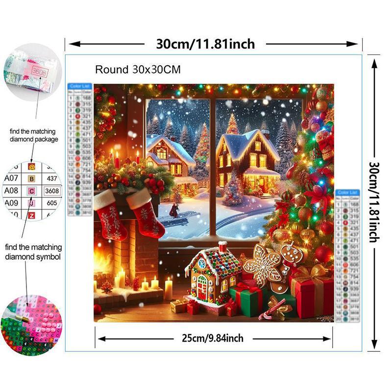 Tree & Gift House Pattern DIY Diamond Arts Colorful Painting Kit without Frame, DIY 5D Diamond Arts Colorful Painting for Home Wall Decor