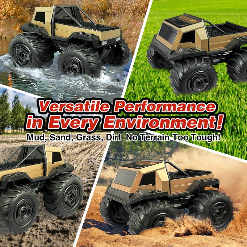 Gold Green Amphibious Remote Control Car Toys for Boys 2.4GHz 1:16 All Terrain Off-Road RC Car Waterproof RC Monster Truck Kids Pool Toys Remote Control Boat Gifts for Kids Boys