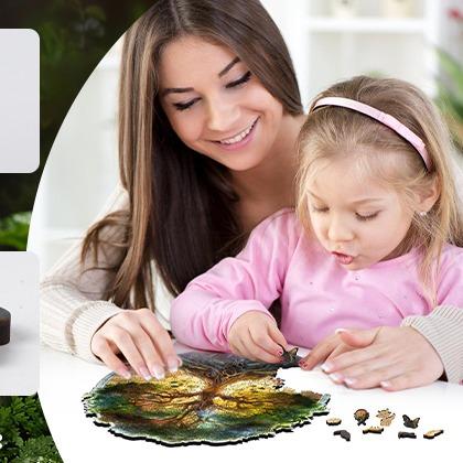 Mys Aurora Wooden Jigsaw Puzzle Green Tree of Life 80 200 300 500 Pcs Unique Shape Wood Box Packing Creative Gift for Adults and Kids Fun Challenging Family Game for Parents Grandparents Brainstorm