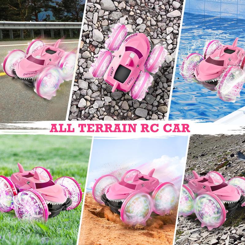 Amphibious Waterproof RC Boat: RC Car Monster Truck with Lights 4WD Gesture Control Water Beach Pool Kids Gift