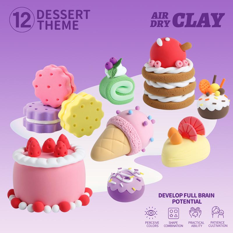 Air DIY Clay - Cute Dessert House, 12 Boxes, Soft & Ultra Light, Safe & Non-Toxic, Tools and Tutorials for Kids