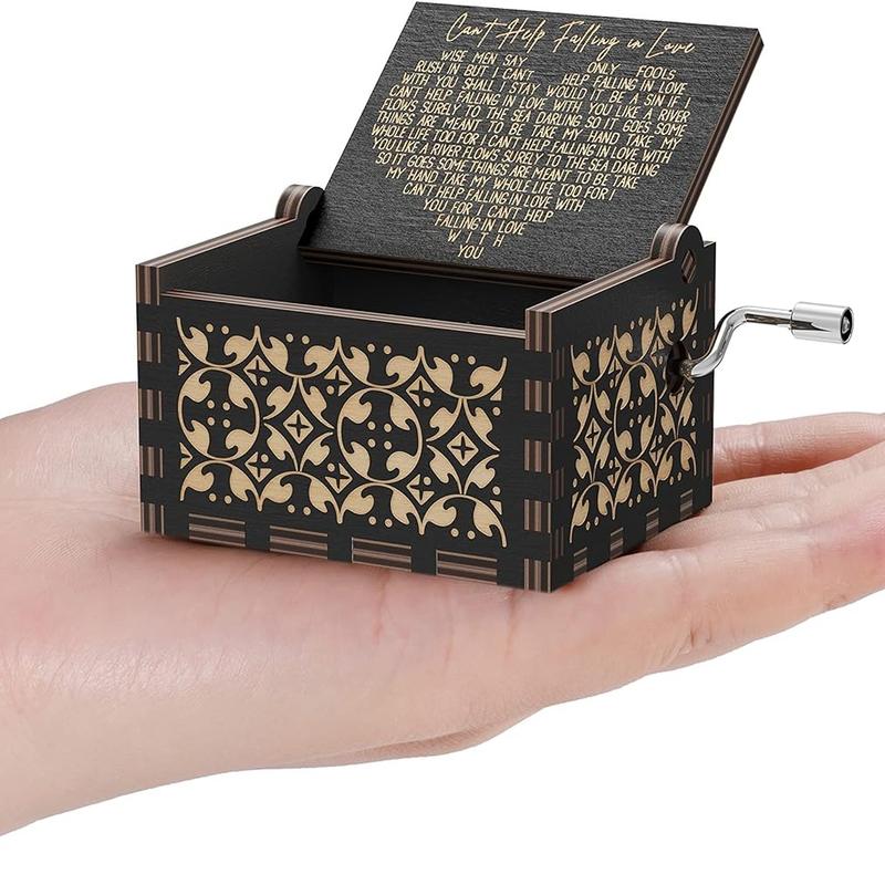 Wood Music Box - Can't Help Falling in Love, Antique Engraved Musical Boxes Case for Love One Wooden Music Box - Gifts for Lover, Boyfriend, Girlfriend, Husband, Wife music box