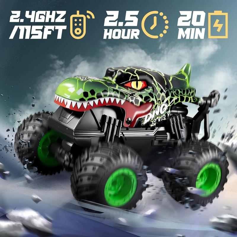 BEZGAR RC Cars - T201 2.4GHz Remote Control Monster Truck with Lights and 360 Rotate, 1:20 Stunt Dancing All Terrain Remote Control Car Dinosaur Toys Gift for Kids 8+ Years Old cars kids