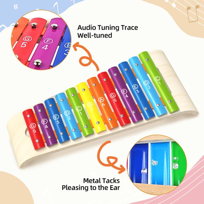 Rainbow Wooden Hand Xylophone, Colorful Xylophone Music Toys, Color Cognition & Music Development, Music Preschool Educational Toys For Boys Girls