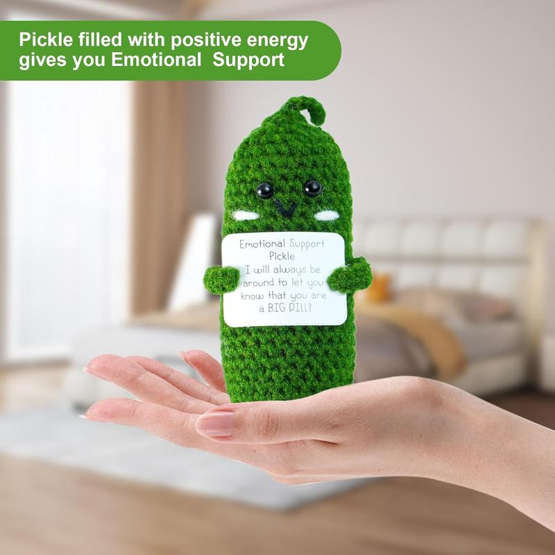 Positive Pickle Funny Gifts,3 inch Mini Emotional Support Pickle with Unique Positive Card for Cheer Up Friend Gifts,Cute Crochet Wool Doll for Birthday Gifts(Emotional Pickle)