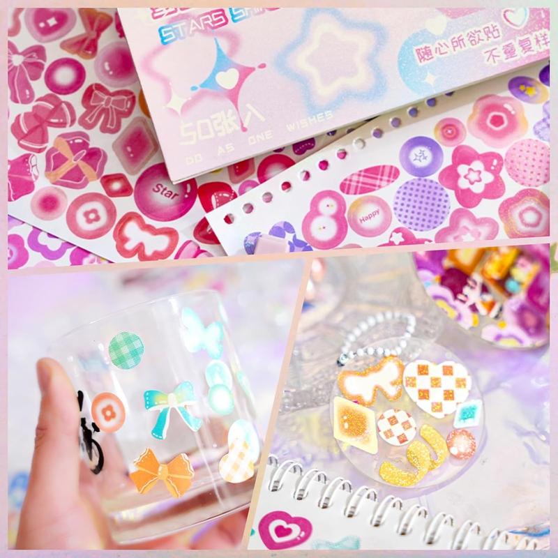 2500 count Scrapbook Stickers 50 Sheets Kpop Photocard Stickers Book Glitter Self Adhesive Deco Stickers Butterfly Stars Heart Ribbons Deco Stickers Book for  Girls Boys Aesthetic Craft Decorate