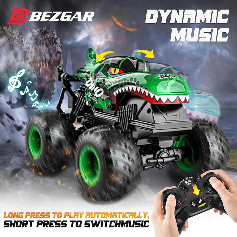 BEZGAR RC Cars - T201 2.4GHz Remote Control Monster Truck with Lights and 360 Rotate, 1:20 Stunt Dancing All Terrain Remote Control Car Dinosaur Toys Gift for Kids 8+ Years Old cars kids