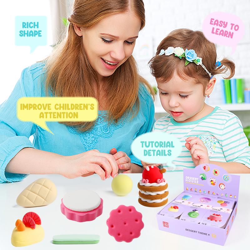 Air DIY Clay - Cute Dessert House, 12 Boxes, Soft & Ultra Light, Safe & Non-Toxic, Tools and Tutorials for Kids