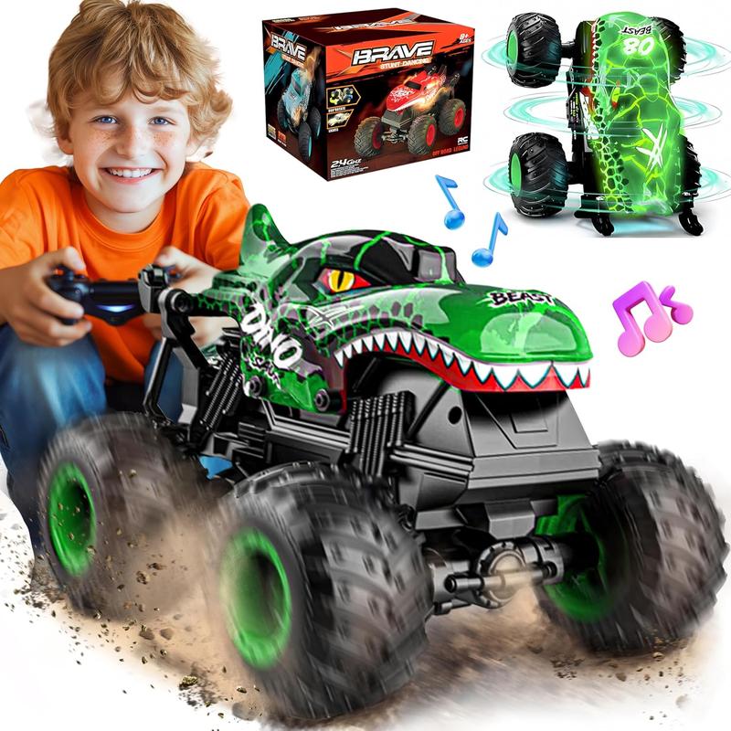 BEZGAR RC Cars - T201 2.4GHz Remote Control Monster Truck with Lights and 360 Rotate, 1:20 Stunt Dancing All Terrain Remote Control Car Dinosaur Toys Gift for Kids 8+ Years Old cars kids