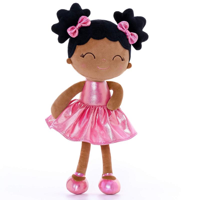 Plush Curly Doll Toys Baby Girl Gift Christmas Gifts for 0 to 6 Years Girls  with Tanned Rose Dress 11 inches