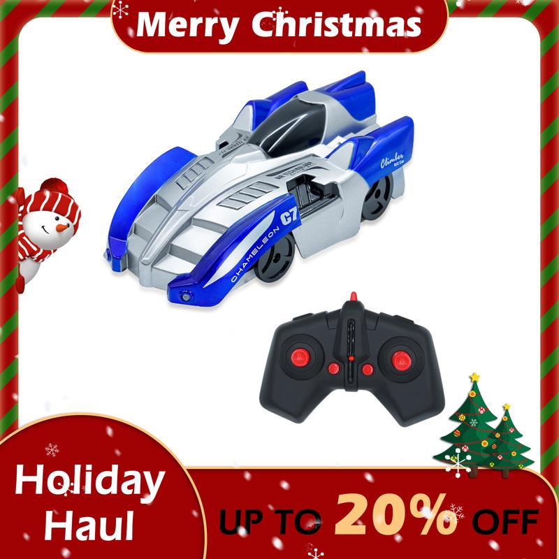 Wall Climbing Remote Control Car - Rechargeable Electric Toy Car with Headlight, Rechargeable and 360° Rotating RC Stunt Car, Christmas Birthday Gifts for children - Blue&Red