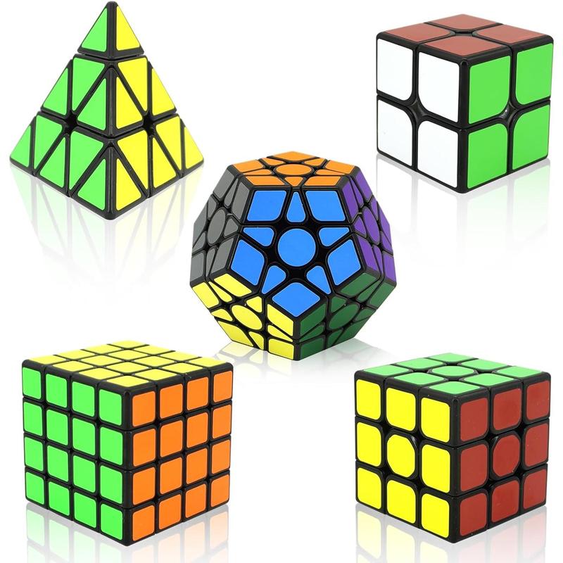 Speed Cube Set 5 Pack, 2x2 3x3 4x4 Megaminx and Pyramid Cube, Puzzle Cube Toy Brain Game Gift for Kids Adults