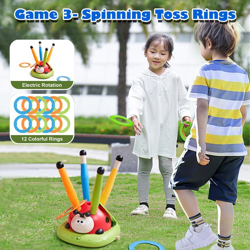 3 in 1 Ladybug Musical Jump, Ring Toss Game and Stomp Rocket, Sports & Outdoor Play Toys, Outdoor Toys with Remote Control