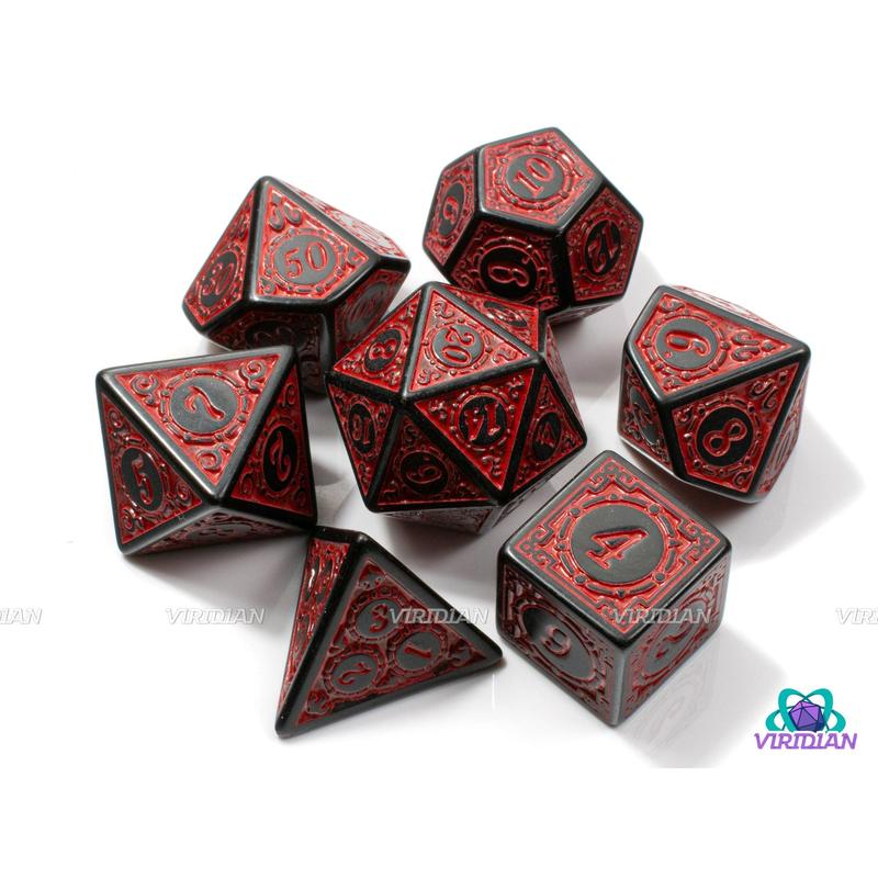 Curtain Call | Roaring 20s: Red Lattice | Stylized Acrylic Dice Set (7) | DnD TTRPG