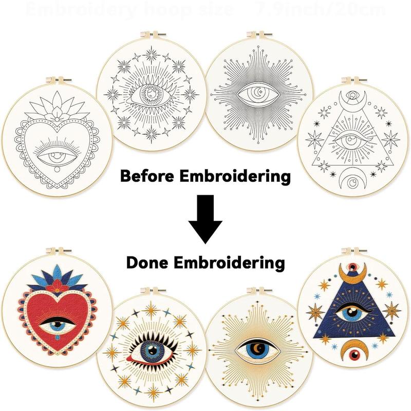 Evil Eye Pattern Embroidery Starter Kit for Embroidery Cloth, Embroidery Hoop Set, Embroidery Floss Set, DIY Cross Stitch Embroidery Set