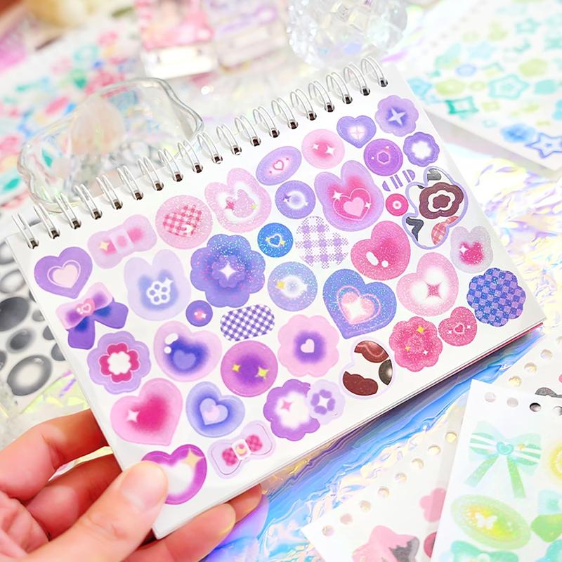 2500 count Scrapbook Stickers 50 Sheets Kpop Photocard Stickers Book Glitter Self Adhesive Deco Stickers Butterfly Stars Heart Ribbons Deco Stickers Book for  Girls Boys Aesthetic Craft Decorate