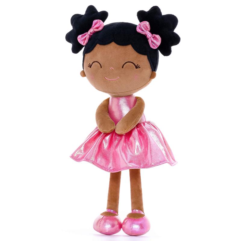 Plush Curly Doll Toys Baby Girl Gift Christmas Gifts for 0 to 6 Years Girls  with Tanned Rose Dress 11 inches