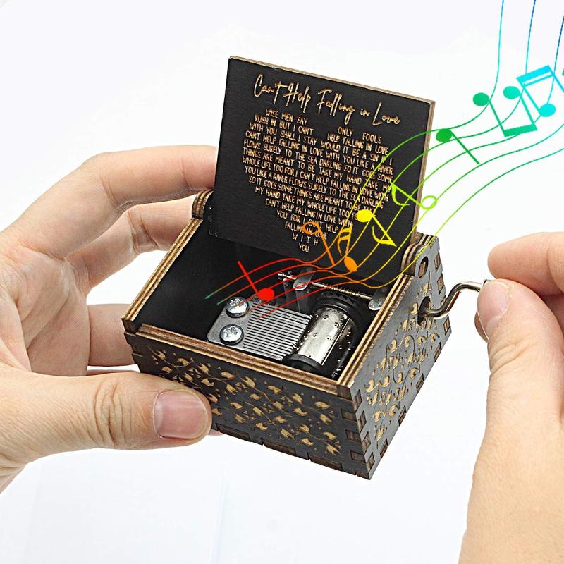 Wood Music Box - Can't Help Falling in Love, Antique Engraved Musical Boxes Case for Love One Wooden Music Box - Gifts for Lover, Boyfriend, Girlfriend, Husband, Wife music box