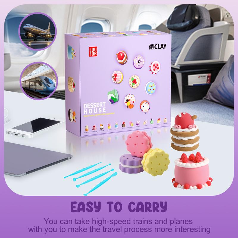 Air DIY Clay - Cute Dessert House, 12 Boxes, Soft & Ultra Light, Safe & Non-Toxic, Tools and Tutorials for Kids