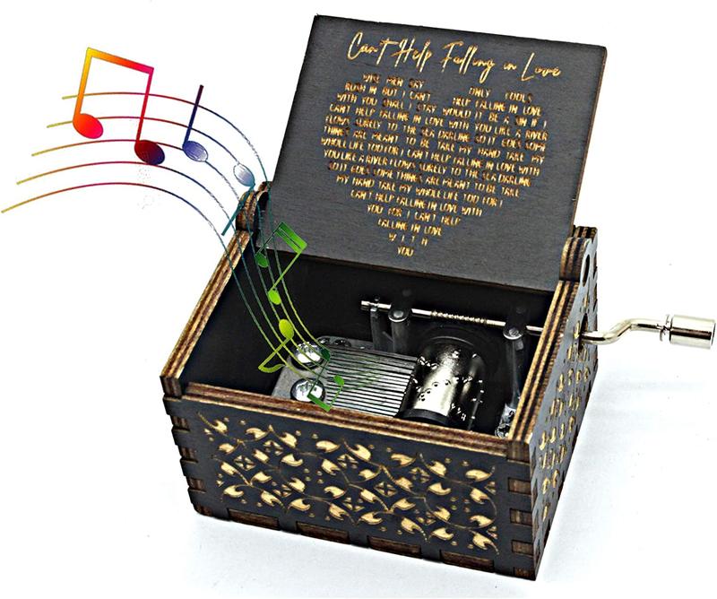 Wood Music Box - Can't Help Falling in Love, Antique Engraved Musical Boxes Case for Love One Wooden Music Box - Gifts for Lover, Boyfriend, Girlfriend, Husband, Wife music box