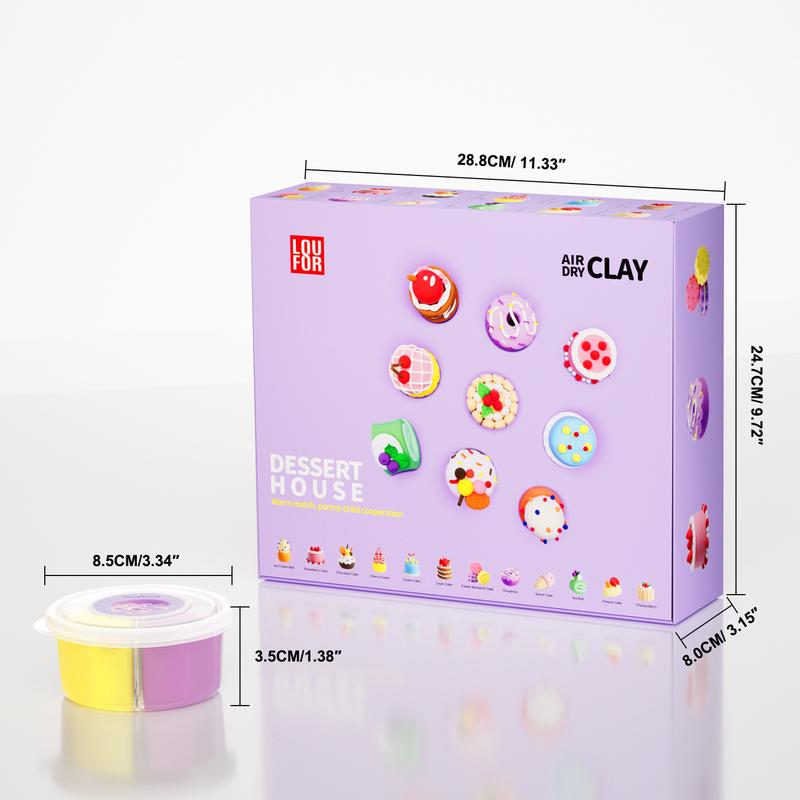 Air DIY Clay - Cute Dessert House, 12 Boxes, Soft & Ultra Light, Safe & Non-Toxic, Tools and Tutorials for Kids