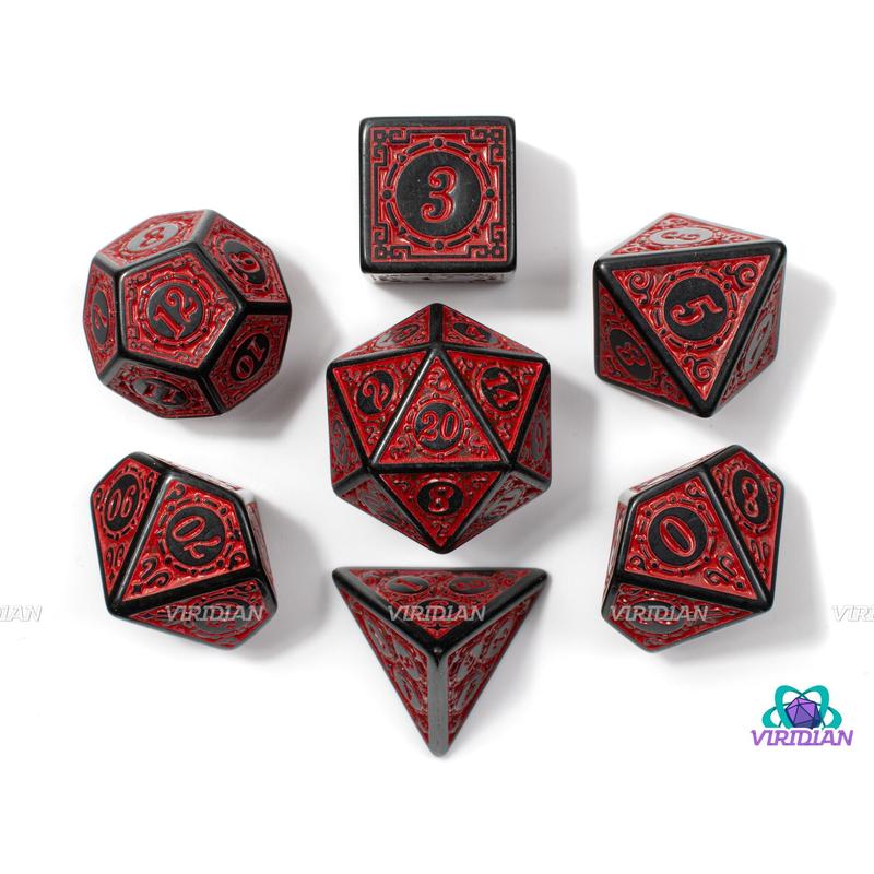 Curtain Call | Roaring 20s: Red Lattice | Stylized Acrylic Dice Set (7) | DnD TTRPG