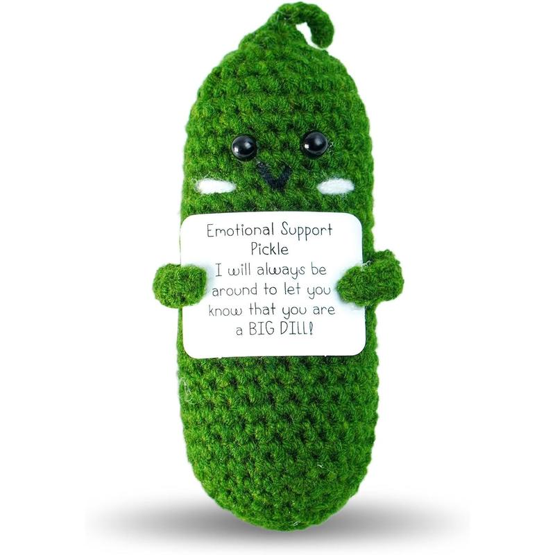 Positive Pickle Funny Gifts,3 inch Mini Emotional Support Pickle with Unique Positive Card for Cheer Up Friend Gifts,Cute Crochet Wool Doll for Birthday Gifts(Emotional Pickle)