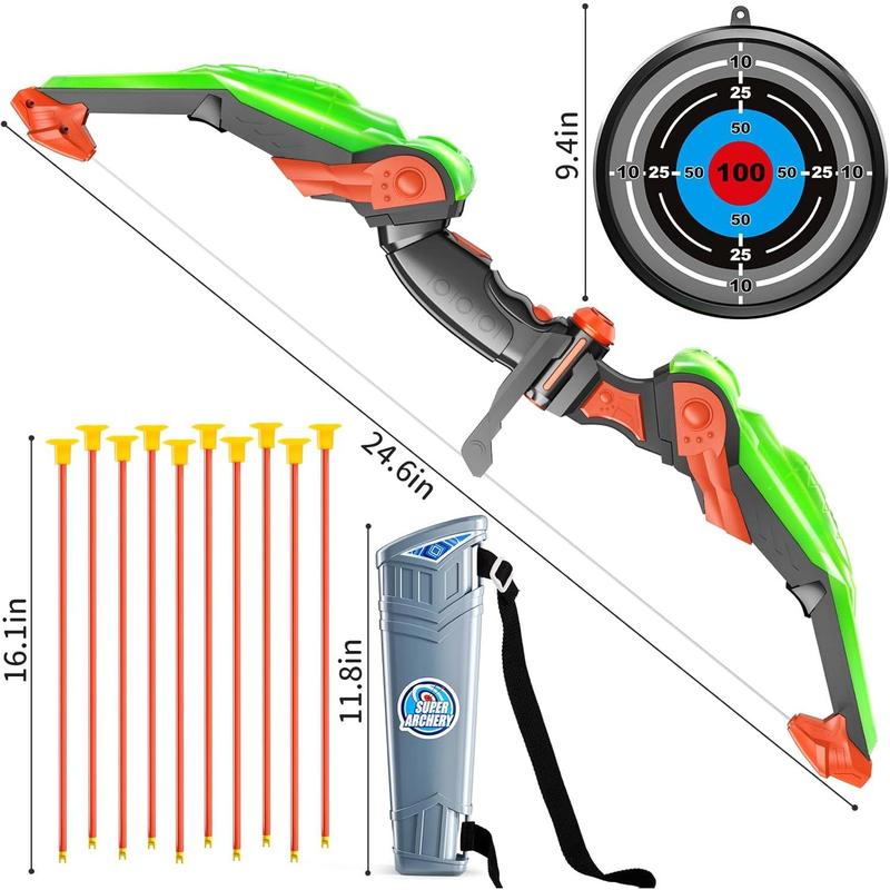 Kids Bow and Arrow Set - LED Light Up Archery Toy Set with 10 Suction Cup Arrows, Target & Quiver, Indoor and Outdoor Toys for Children Boys Girls