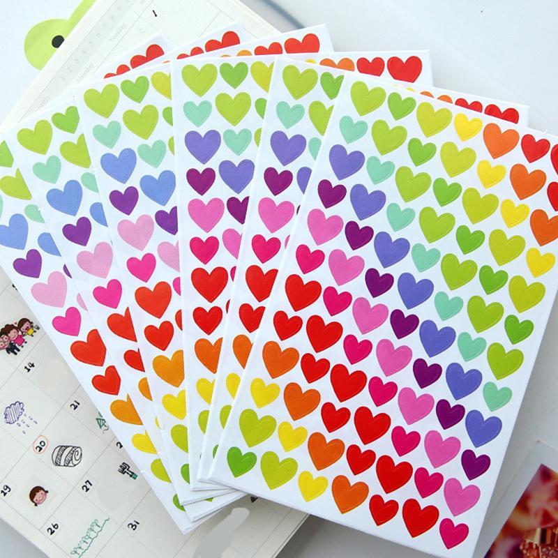 6 Sheets Heart star polka Dot Shaped Sticker, Colorful Decorative Sticker For DIY Scrapbooking Photo Album Diary